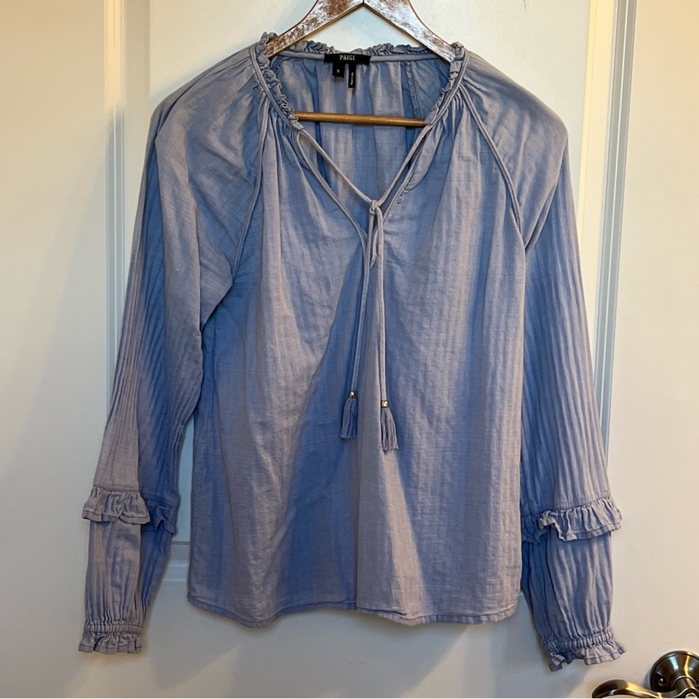 PAIGE Sky Blue Ruffle Sleeve Top